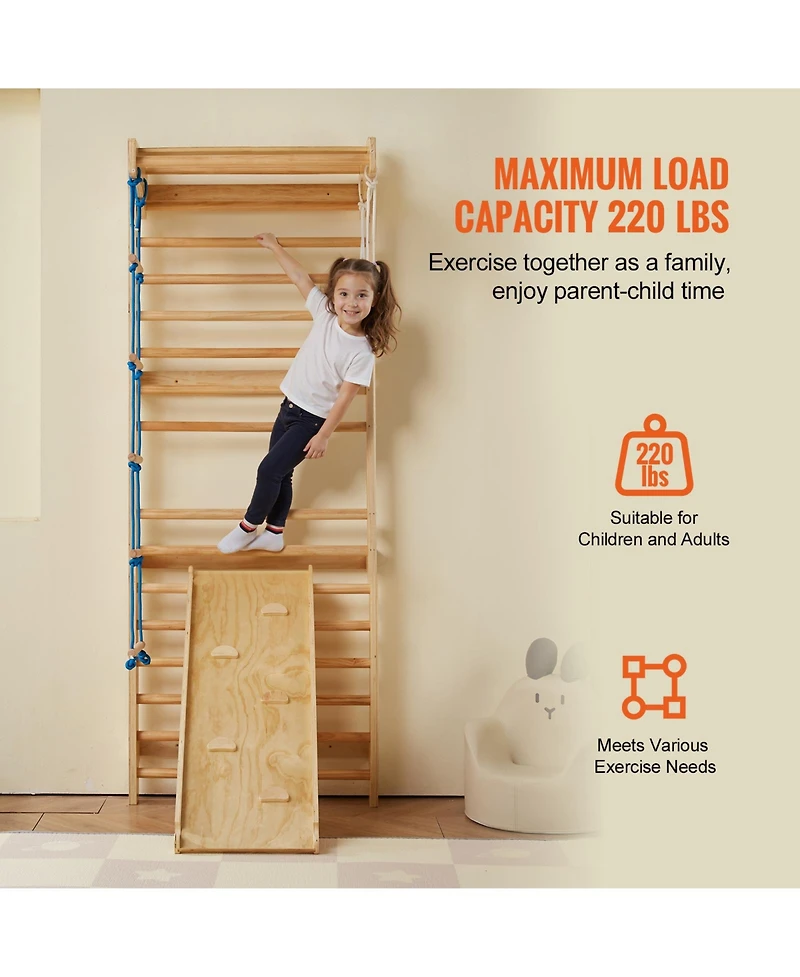 Vevor Swedish Ladder Wall Gym 5 in 1 Wooden Indoor Playground Climbing Toys