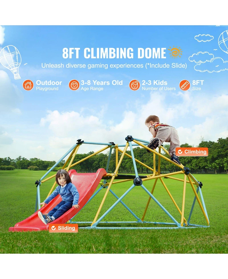 Vevor Climbing Dome 8FT Geometric Dome Climber with Slide Jungle Gym 3-9 Years