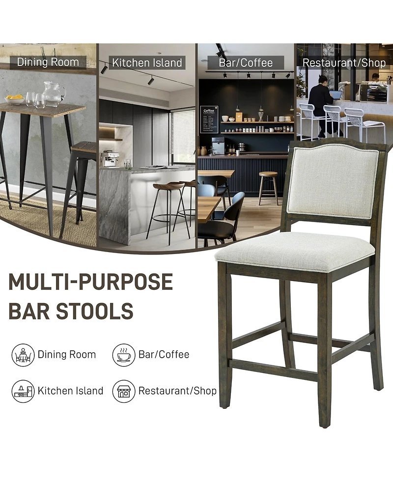 Maison Boucle Counter Height Bar Stools Set of 2, Solid Wood Frame, Upholstered Seat And Back, Curved Backrest