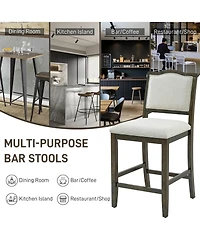 Maison Boucle Counter Height Bar Stools Set of 2, Solid Wood Frame, Upholstered Seat And Back, Curved Backrest