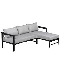 Streamdale Furniture L-Shaped Outdoor Iron Patio Sofa with Weather-Resistant Cushions