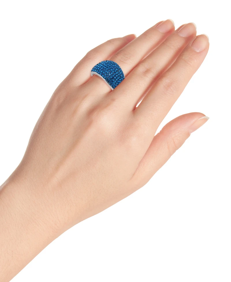 Macy's Pave Crystal Fine Silver-Plated Over Brass Indigo Blue Color Dome Shaped Ring