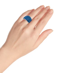 Macy's Pave Crystal Fine Silver-Plated Over Brass Indigo Blue Color Dome Shaped Ring