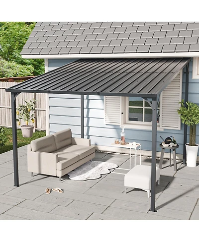Streamdale Furniture 10' x 10' Galvanized Steel Hardtop Wall-Mounted Pergola Gazebo