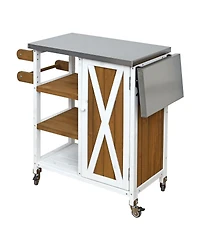 Streamdale Furniture Foldable Outdoor Kitchen Island With Storage, Prep Station, And Lockable Wheels