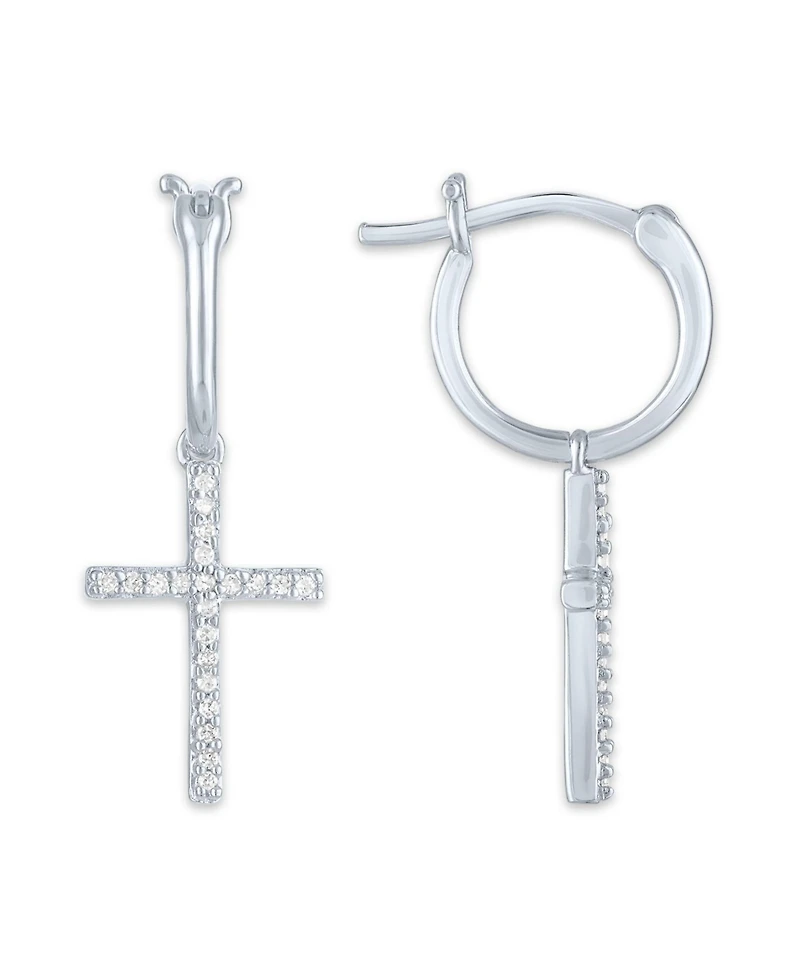 Diamond Cross Drop Earrings (1/10 ct. t.w.) in Sterling Silver