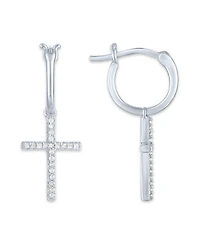 Diamond Cross Drop Earrings (1/10 ct. t.w.) in Sterling Silver