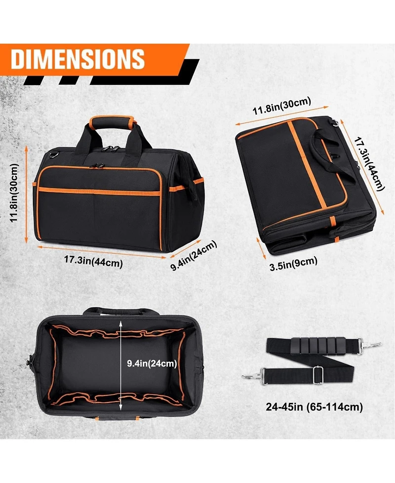 Xdovet Tool Bag 26-Pocket Organizer Adjustable Shoulder Waterproof Foldable Hvac Electrician Mechanic Contractor