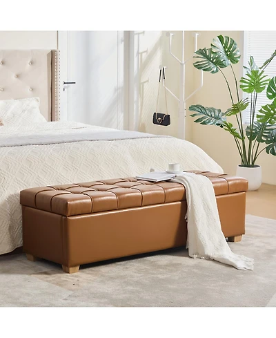Maison Boucle Storage Ottoman Bench for Bedroom, 60.2" Pu Upholstered with Lid, Tufted Accent Entryway and Living Room