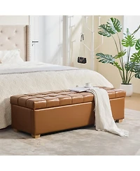 Maison Boucle Storage Ottoman Bench for Bedroom, 60.2" Pu Upholstered with Lid, Tufted Accent Entryway and Living Room