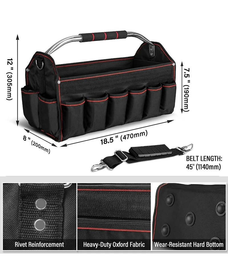 Xdovet Foldable Tool Tote Open Top Removable Divider 23-Pockets Padded Handle Hard Base