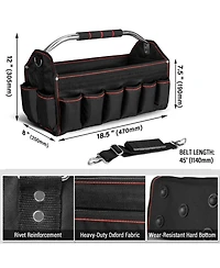 Xdovet Foldable Tool Tote Open Top Removable Divider 23-Pockets Padded Handle Hard Base