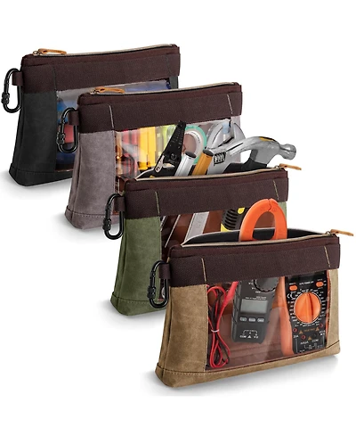 Xdovet Tool Pouch With Carabiner Canvas Window 4 Pack