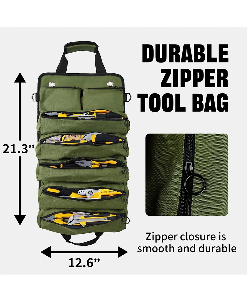 Xdovet Roll Up Tool Bag Organizer 5 Compartments Detachable Pouches Waterproof Electrician Gifts Army Green