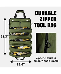 Xdovet Roll Up Tool Bag Organizer 5 Compartments Detachable Pouches Waterproof Electrician Gifts Army Green