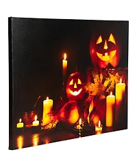 Led Lighted Jack-o-Lanterns and Leaves Halloween Canvas Wall Art, 15.75" x 23.5"