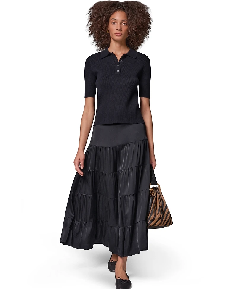 Donna Karan Weekend Women's Elbow-Sleeve Ribbed Button-Front Sweater