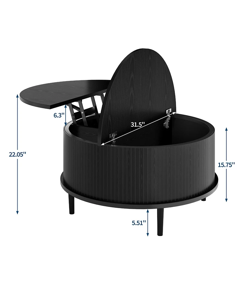 gaomon Round Lift-Top Storage Coffee Table with Vertical Striped Panel, Multi-Functional Hidden Center for Living Room