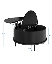 gaomon Round Lift-Top Storage Coffee Table with Vertical Striped Panel, Multi-Functional Hidden Center for Living Room