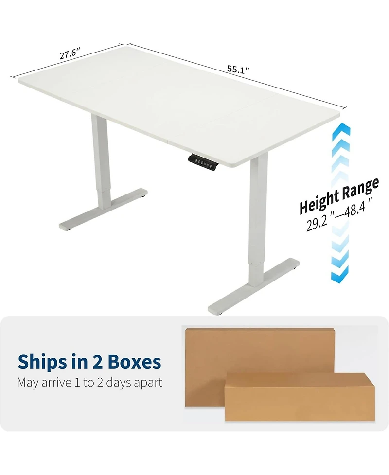 homfan Electric Standing Desk with Splice Board, 2 Hooks and 3 Memory Presets