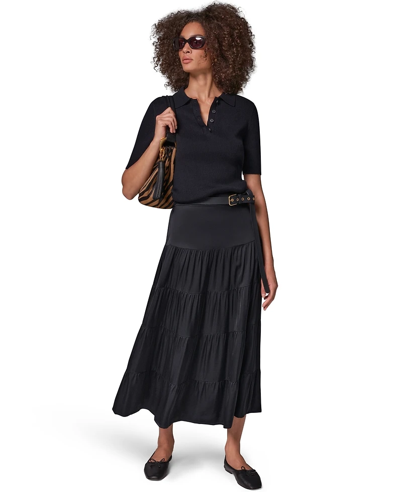 Donna Karan Weekend Women's Satin Midi Tiered Skirt