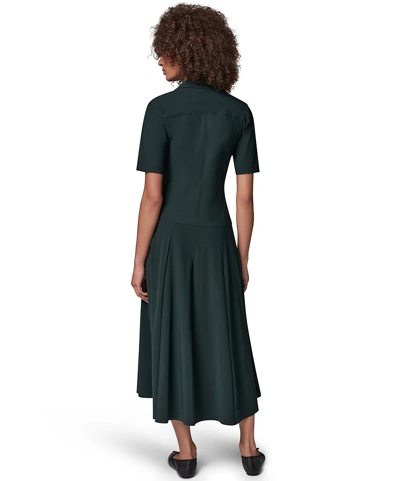 Donna Karan Weekend Women's V-Neck A-Line Midi Dress with Pockets