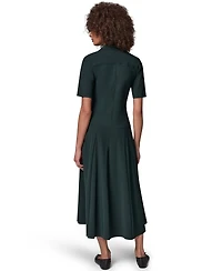 Donna Karan Weekend Women's V-Neck A-Line Midi Dress with Pockets