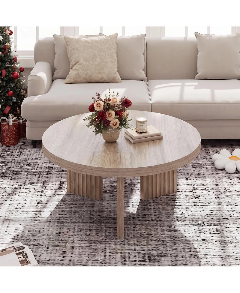 Gaomon 33.5" Round Coffee Table, Circle Center Table with Fluted Legs and 1.3" Thick Top, Accent Sofa Tables for Living Room, Bedroom, Easy Assembly