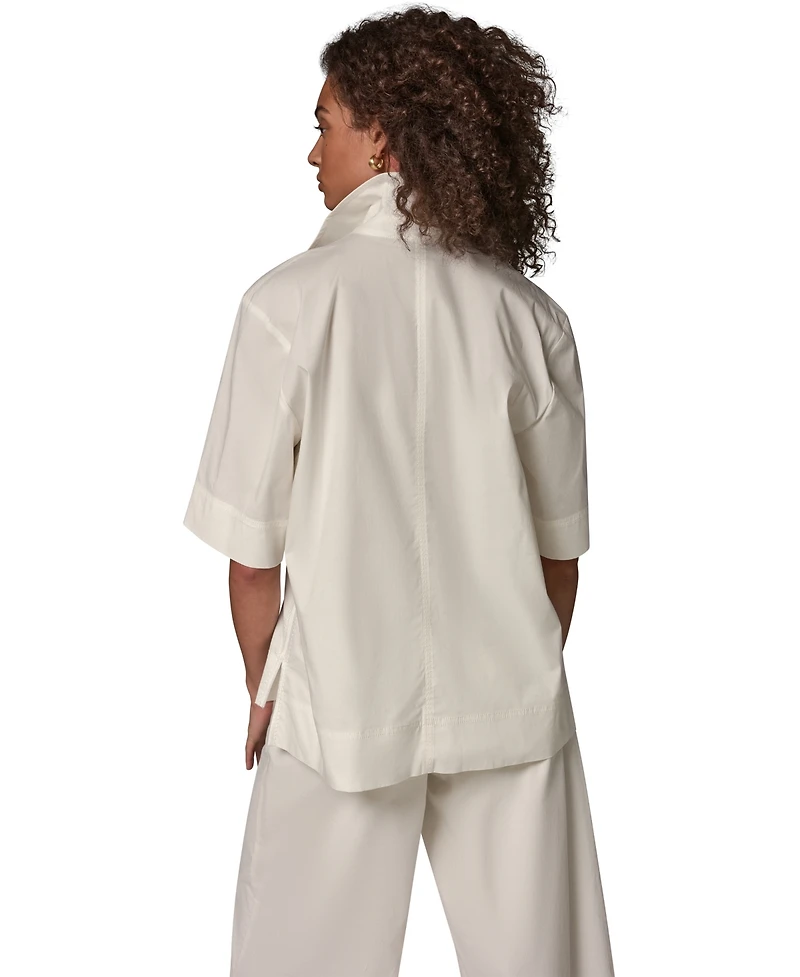 Donna Karan Weekend Women's Poplin V-Neck Collared Top