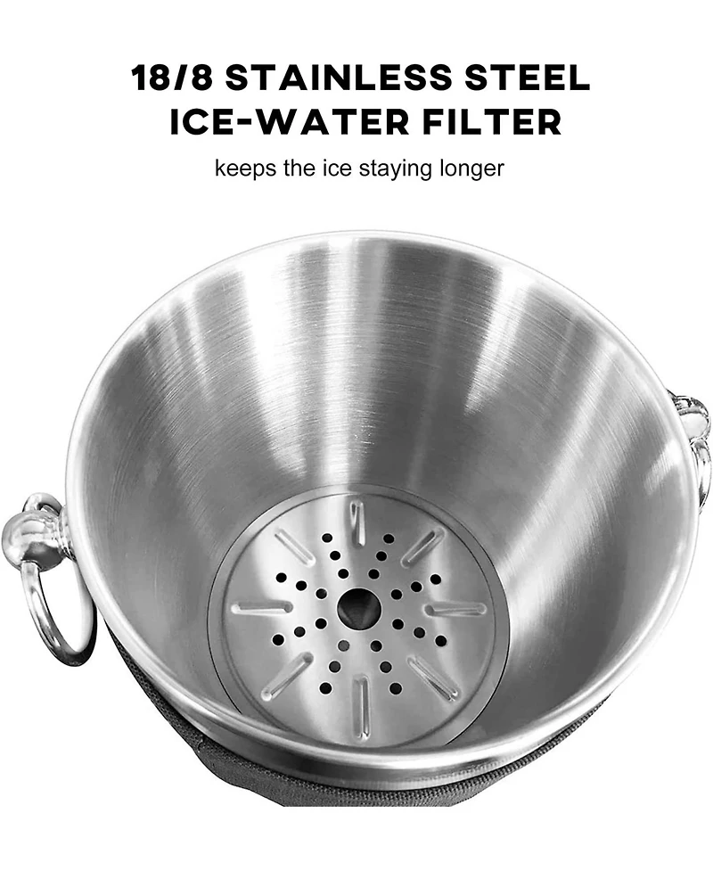 Mega Casa Megacasa 2.8 Liter Insulated Stainless Steel Ice Bucket with Ice Tongs and Lid
