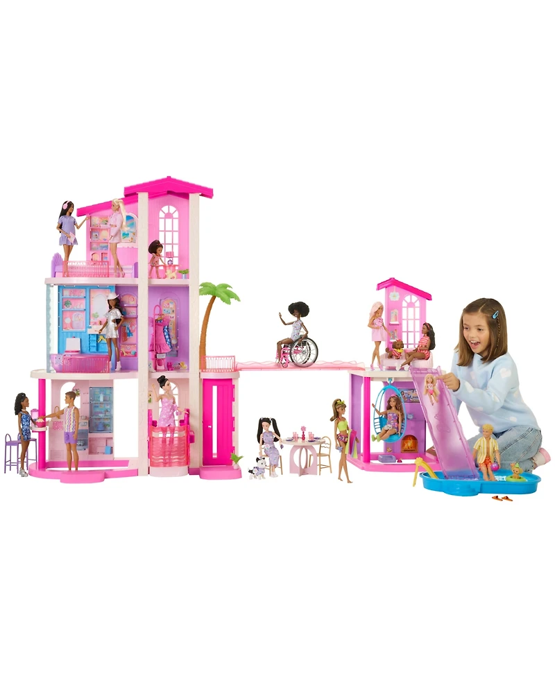 Barbie DreamHouse 3-Story Dollhouse with 2 Pools, 2 Slides, and Working Elevator, 65+ Pieces