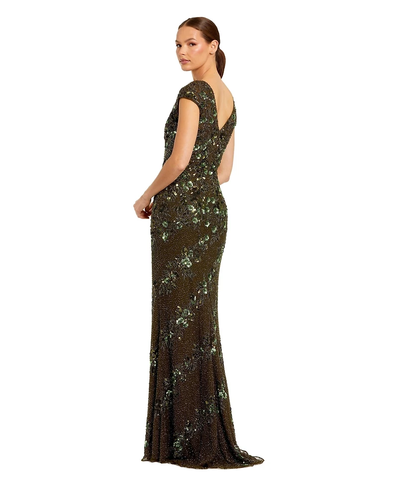 Mac Duggal Women's Sequin Embellished Scoop Neck Sheath Gown