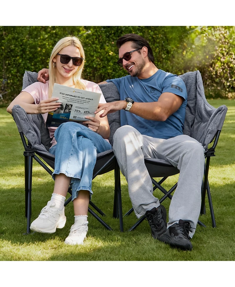 Piscifun Heavy Duty 2 Person Portable Camping Chair Oversized Padded Outdoor Folding Seat