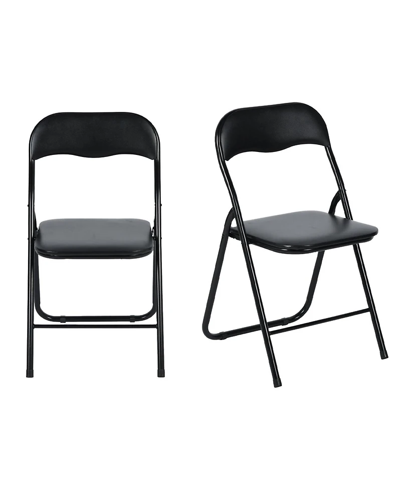 HomeRoots Set of Two Faux Leather and Steel Folding Chairs