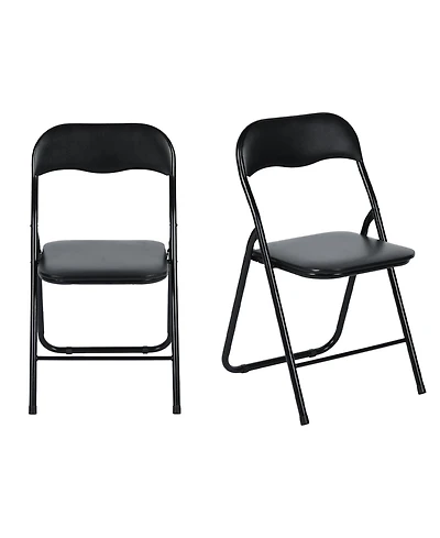 HomeRoots Set of Two Faux Leather and Steel Folding Chairs