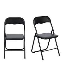 HomeRoots Set of Two Faux Leather and Steel Folding Chairs
