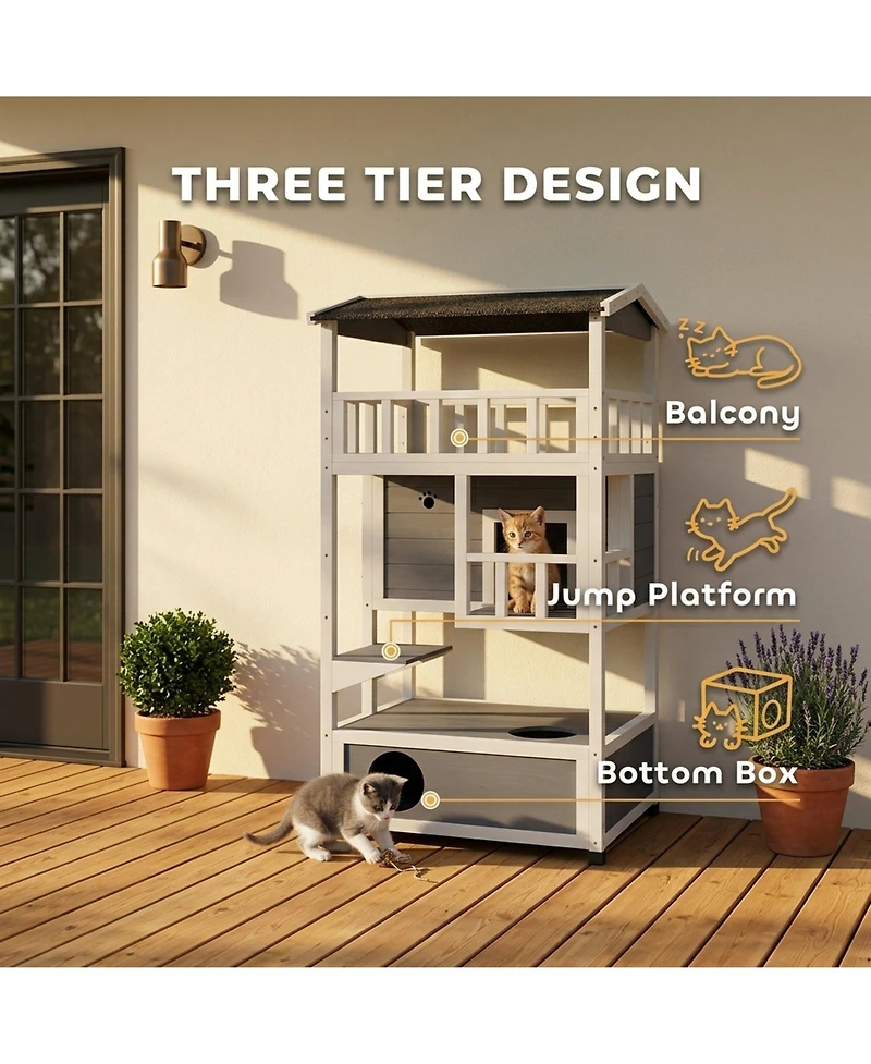 Ruie Wooden Outdoor Cat House Feral Shelter Condo with Asphalt Roof