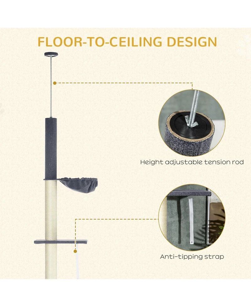 Ruie Floor to Ceiling 5-Tier Cat Tree Tower with Hammock and Cozy Bed