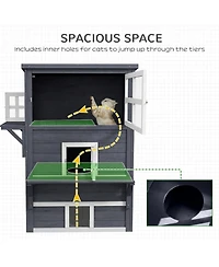 Ruie Outdoor 3-Tier Cat House Kitty Shelter with Escape Door