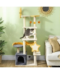 Ruie 63 Inch Moon and Star Cat Tree with Condo Hammock and Scratching Post