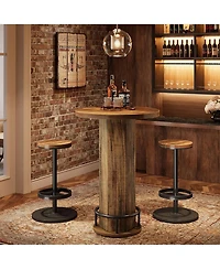 Yiortwo Round Bar Table Set with 2 Matching Bar Stools Rustic Wood and Metal Bistro Pub Furniture