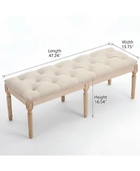 Clihome 47.2 Inch Vintage Tufted Bench, Linen Upholstered End of Bed Bench Entryway Shoe Bench