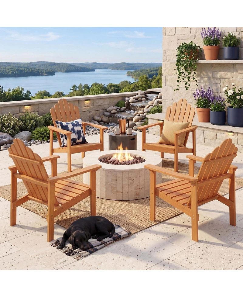 Gymax 4 Piece Stackable Adirondack Chairs with Slatted Backrests and Seats Built-in Armrests