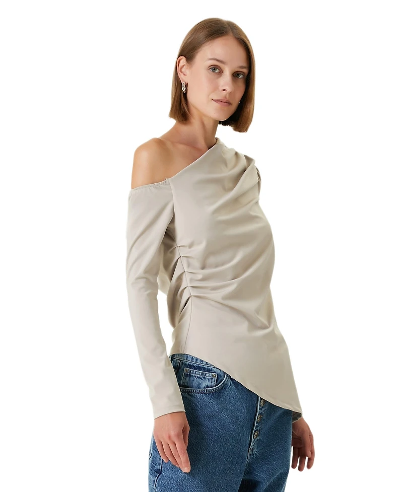 Pcfg Women's Draped Long-Sleeve Polyester-Blend Top