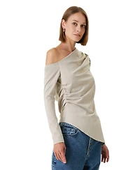 Pcfg Women's Draped Long-Sleeve Polyester-Blend Top