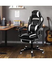 homfan Ergonomic High Back Gaming Chair for Adults, Pu Leather Adjustable Height Lumbar Support, 360degree(s) Swivel and Retractable Footrest