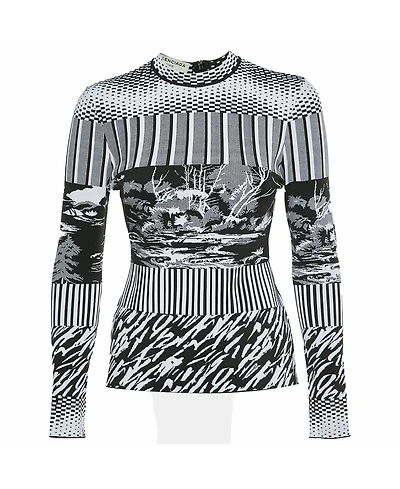 Pre-Owned Balenciaga Women's Mixed-Print Knit Mock Neck Top