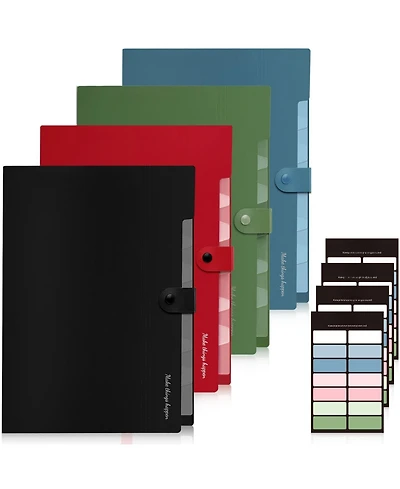 Danrong 8 Pockets Accordion File Organizer Expanding Folders Portable Document A4 Letter Snap Closure Pack Of 4