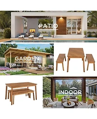 Clihome 3 Pieces Acacia Wood Table Bench Dining Set