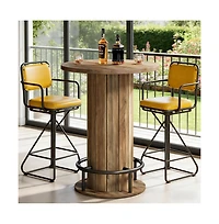 Yiortwo Round Wood Grain Bar Pub Table with Metal Footrest for Home Cafe Commercial Use Only Table